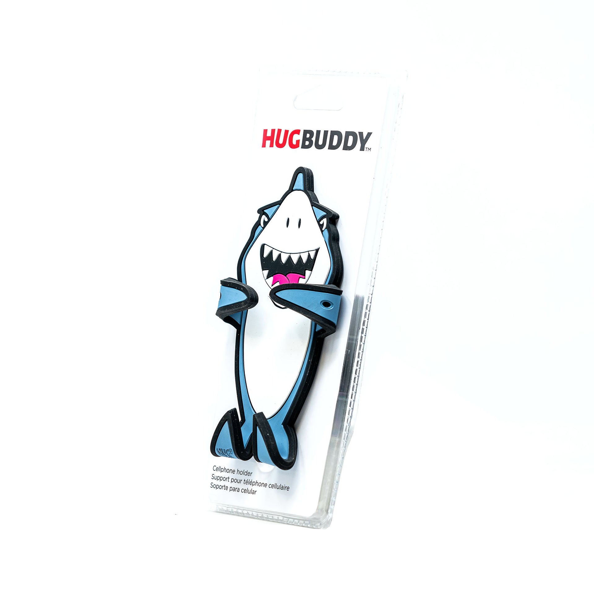 Image of Jaws the Shark Hug Buddy packaging 45 degree side view