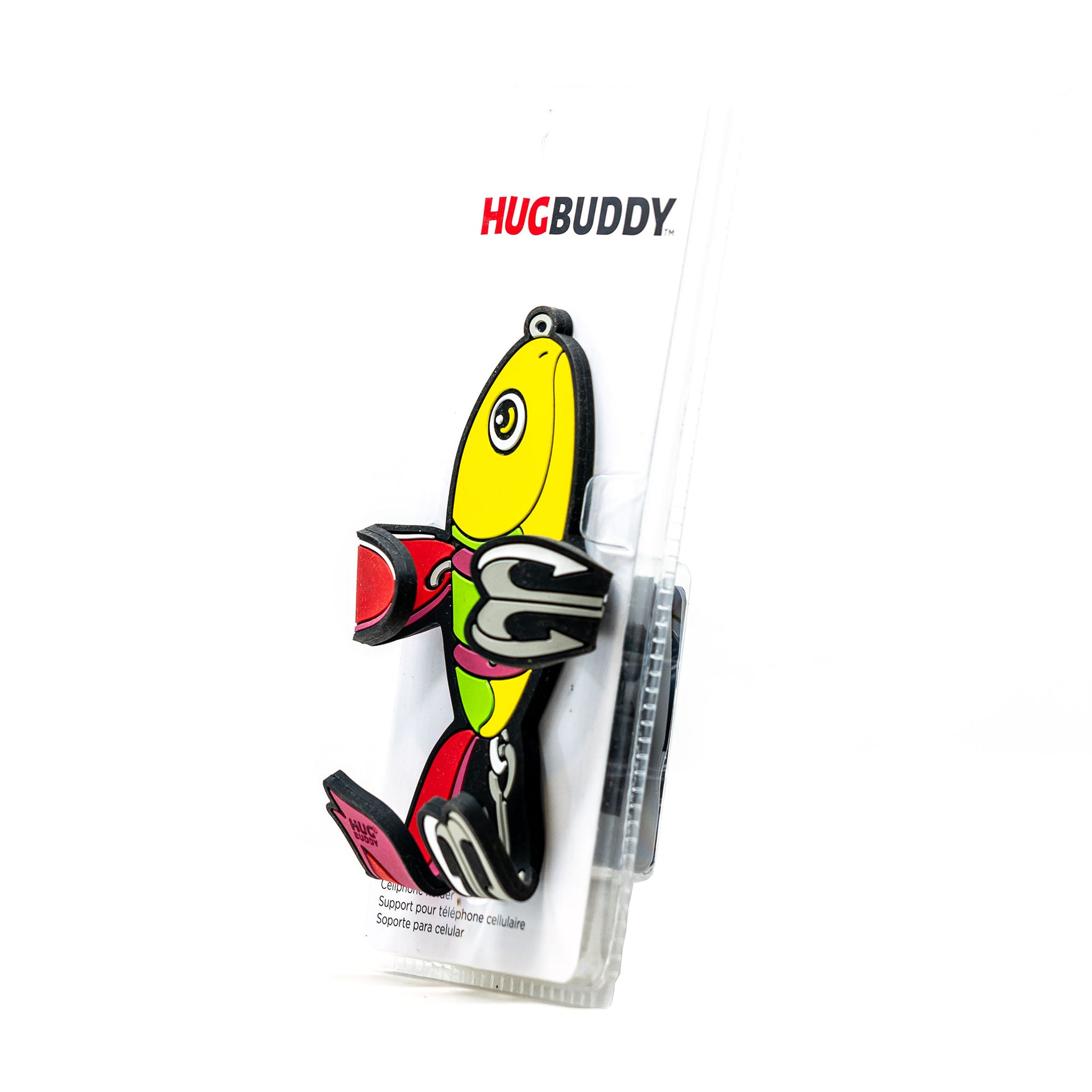Image of Shaky the fish bait Hug Buddy packaging 45 degree angle side view