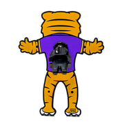 Image of NCAA LSU Tiger Hug Buddy back view on a white background with arms and legs spread in the open position, showing the vent clip back