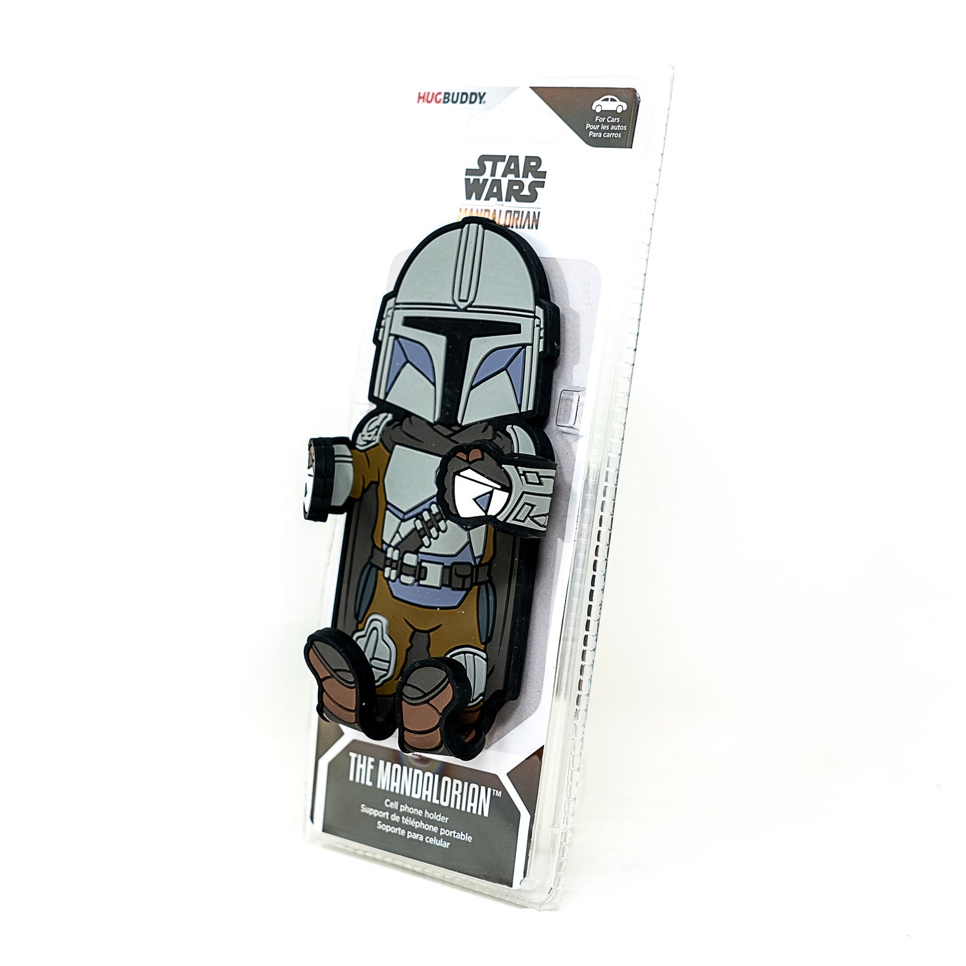 Image of Star Wars The Mandalorian Hug Buddy on a white background, packaging 45 degree side angle