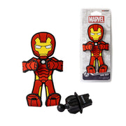 Image of Marvel Comics Iron Man Hug Buddy packaging and the figure and vent clip out of its packaging beside the blister package