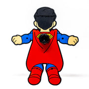 Image of DC Comics Superman Hug Buddy showing the back of the figure and a close-up of the vent clip holder, on a white background