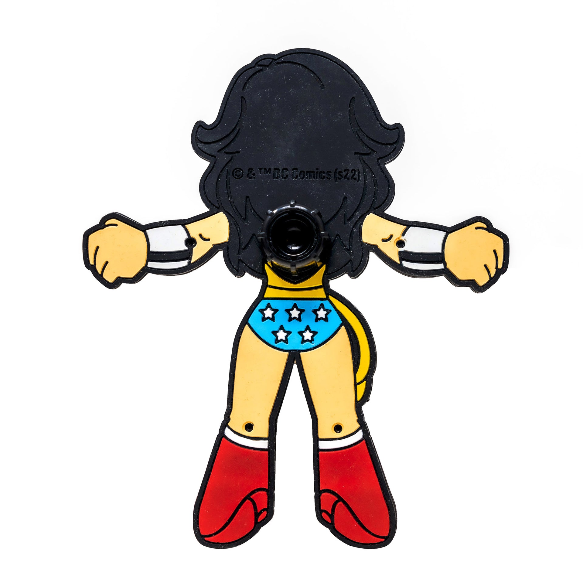 Image of DC Comics Wonder Woman Hug Buddy from the back showing its vent clip holder on a white background