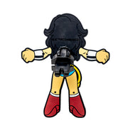 Image of DC Comics Wonder Woman Hug Buddy from the back showing its vent clip on a white background