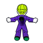Image of DC Comics The Joker Hug Buddy showing the back of the figure without its vent clip on a white background