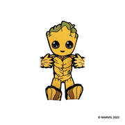 Image of Marvel Baby Groot Hug Buddy on a white background with arms and legs folded inward, ready to hold a phone