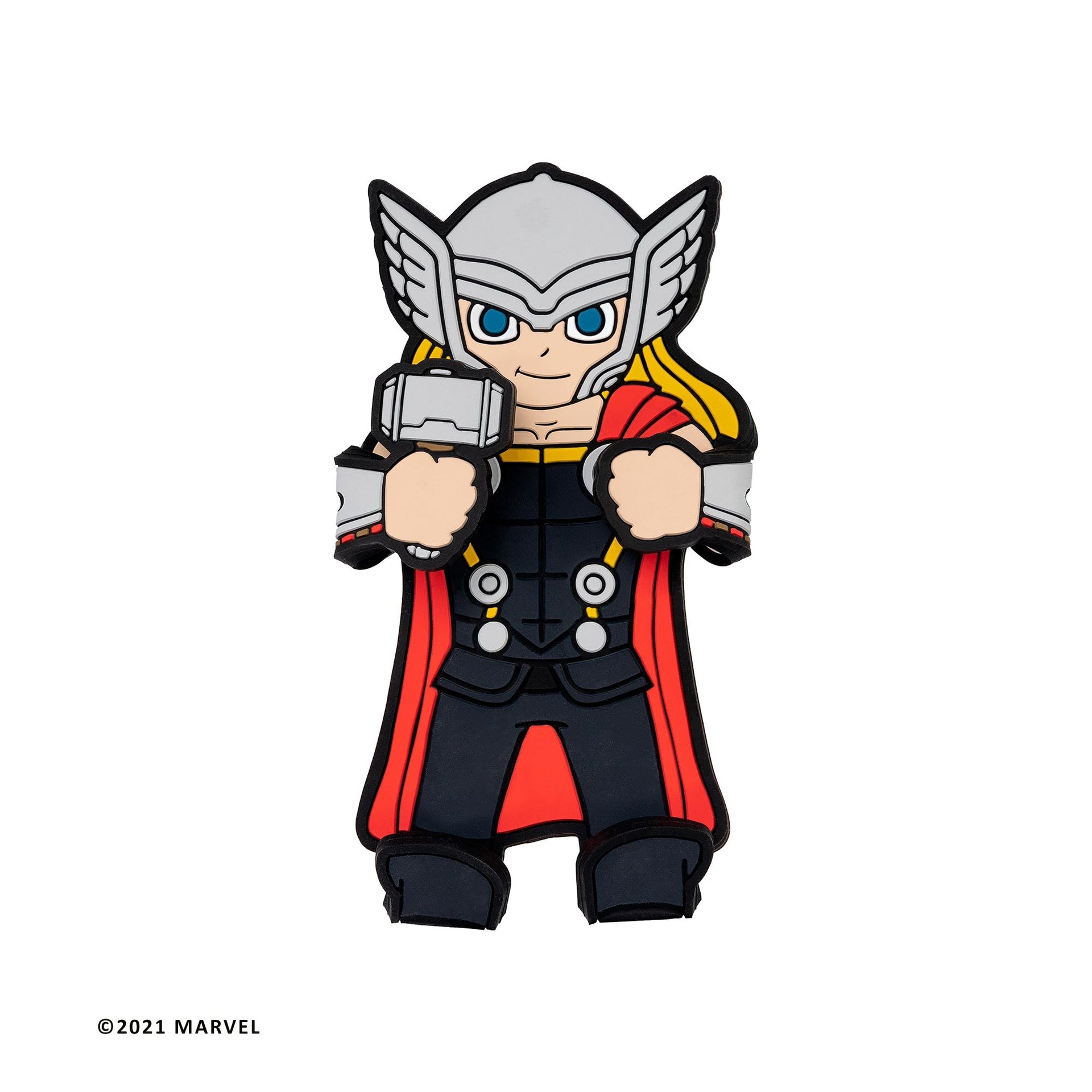 Image of Marvel Comics Thor Hug Buddy on a white background with arms and legs folded inward, ready to grasp your cell-phone
