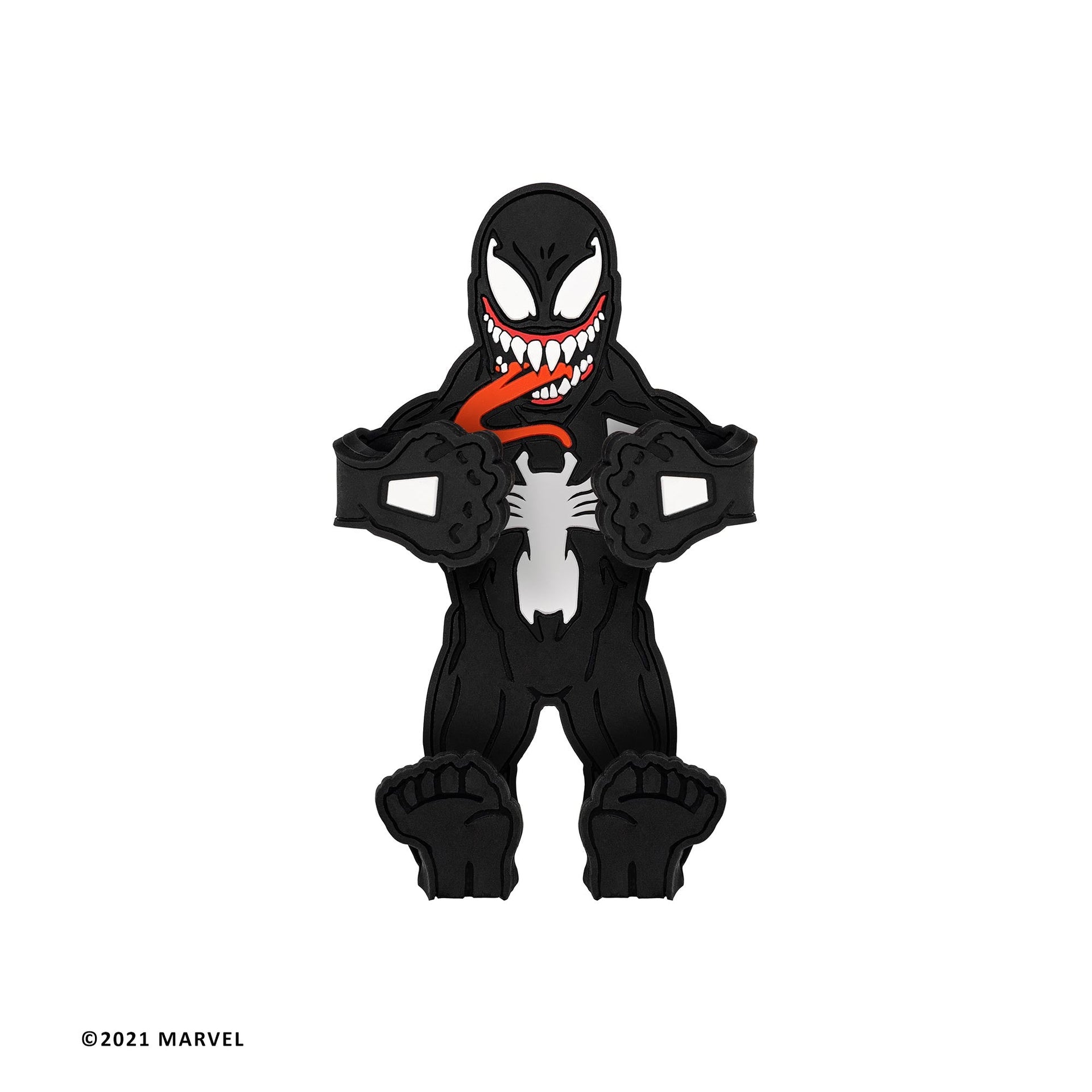 Image of Marvel Comics Venom Hug Buddy with arms and legs in the closed position, on a white background, ready to hold any phone or smart device you're willing to feed it!