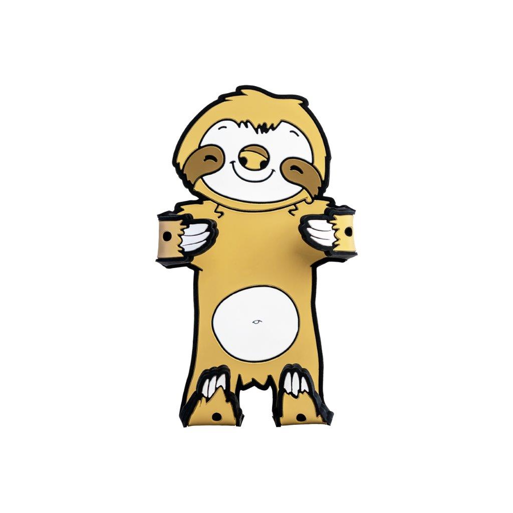 Image of Sloth Hug Buddy on a white background with arms and legs folded inward, ready to grasp your cell-phone or smart device