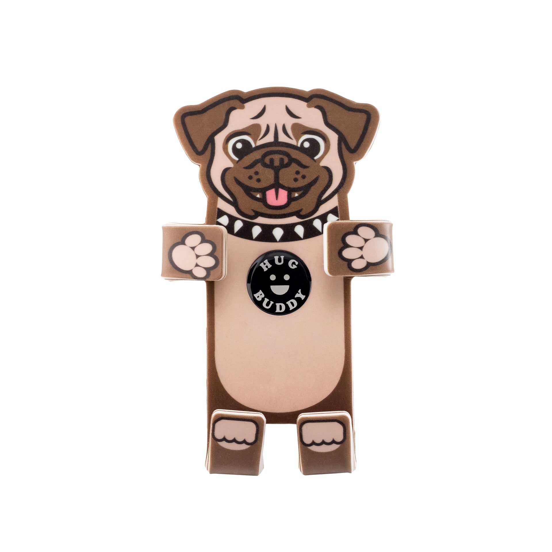 Image of Pug the dog Hug Buddy with arms and legs in the folded closed position on a white background