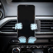 Image of the Yeti Hug Buddy attached to a car air vent holding onto a cellphone